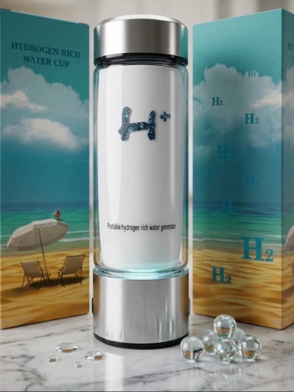 2 Hydrogen Rich Water bottle Cups - silver Portable Hydrogen Water Generator